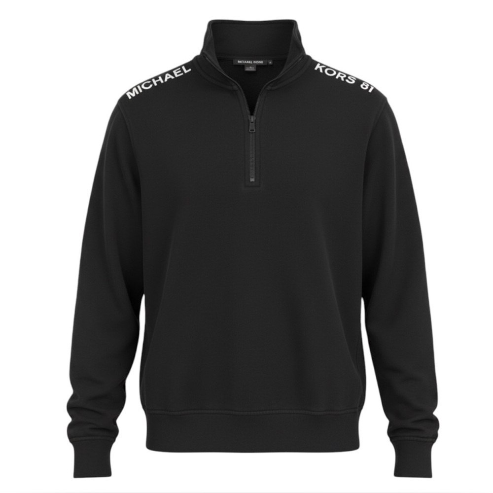 Michael Kors 81 Spellout medium Black Long Sleeve 1/4 Zip Mock Neck Sweatshirt